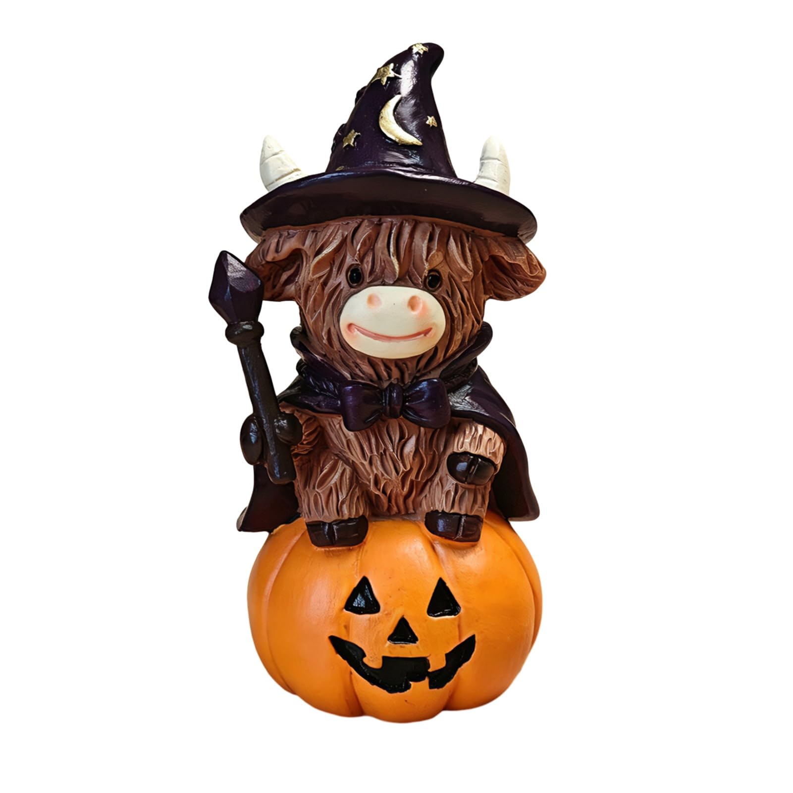 pidodou Highland Cow Figurine Halloween Witch Pumpkin Skull Resin Scottish Ornament for Calf Lovers Shelf Tiered Tray Mantel Tabletop Decor B