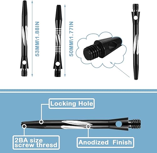 Miniatura 9 de 30 varillas de dardos para punta de acero, rosca mediana 2BA, aleación de aluminio, tallos de dardos de 1.969in 2.087in con anillos de goma,