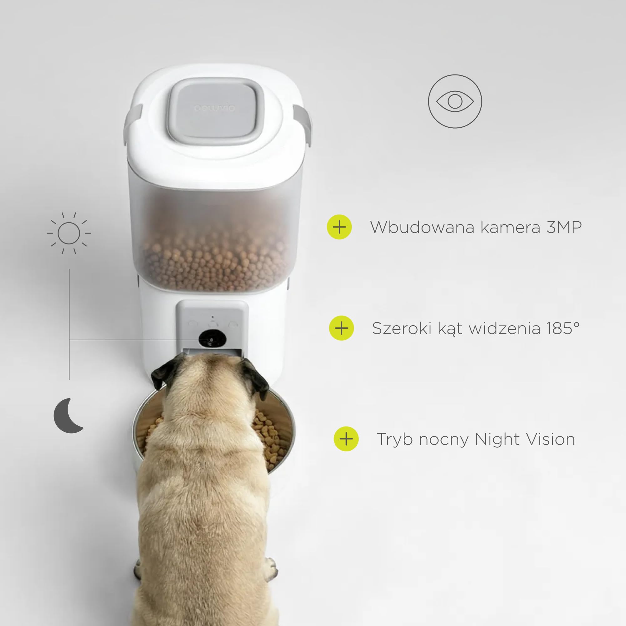 FEAST automatyczny dozownik karmy dla psów z WiFi i kamerą wideo, dozownik krokwi kota 4,5 l z miską, zaplanowane porcje, fontanna 2,5 l, automatyczny dozownik karmy dla kotów (biały)