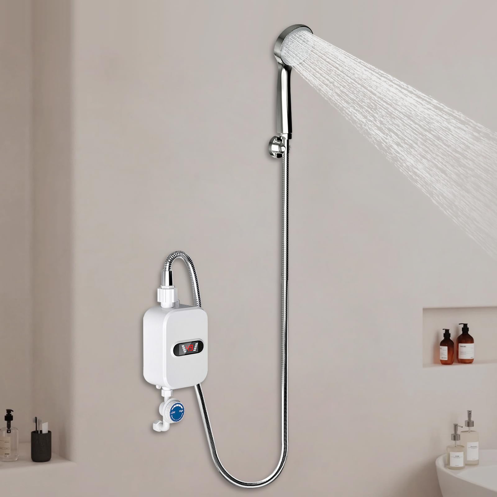 Mulcort Doorstroomboiler, 3500 W, 220 V, wit, mini-doorstroomboiler, tankloos, badkamer, keuken, wassen met digitale temperatuurweergave voor camper, keuken, badkamer