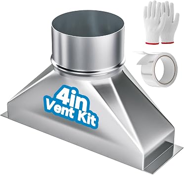 Hon&Guan Microwave Vent Kit 4'' Dia x 3-1/4" x 10" Rectangular to Round Duct Transition, Galvanized Steel Adapter for Range Hood Exhaust Pipe, Microwave Ducting, HVAC with Foil Tape & Gloves