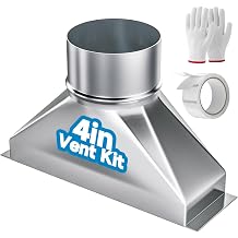 Hon&Guan Microwave Vent Kit 4'' Dia x 3-1/4" x 10" Rectangular to Round Duct Transition, Galvanized Steel Adapter for Range Hood Exhaust Pipe, Microwave Ducting, HVAC with Foil Tape & Gloves