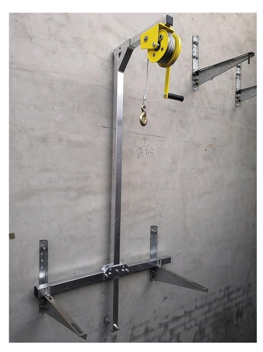 Air Conditioner Outside Installation Lifting Tool, Hand Winch + Galvanized Folding Hanger, Manual Crane Tool MINGPING(Rope 66FT)
