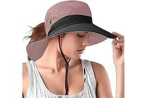 Ponytail Sun Bucket Hats for Women UV Protection Foldable Mesh Wide Brim