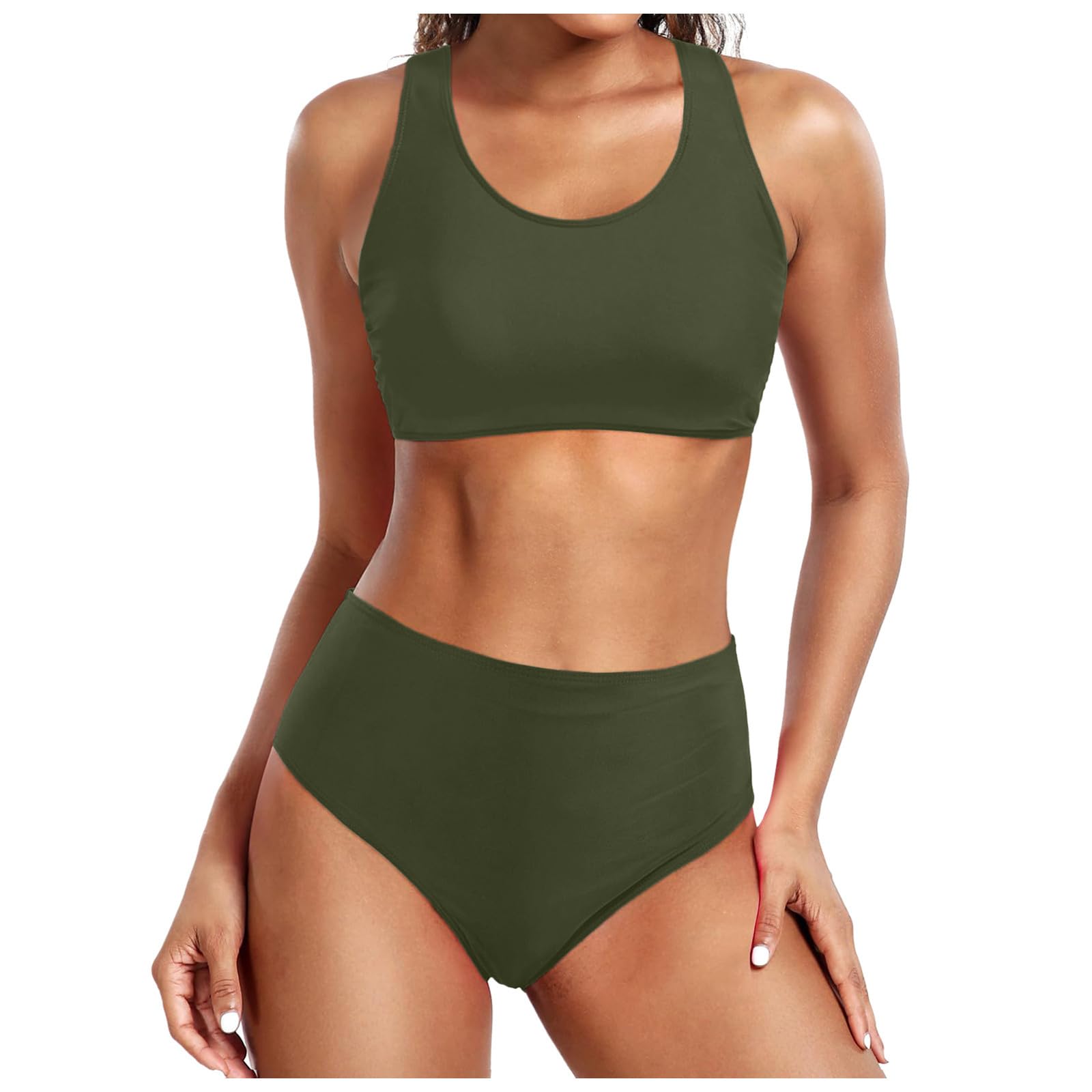Bikini da donna a vita alta, costume da bagno sexy push up due pezzi, set retrò con stampa increspata, blu, M