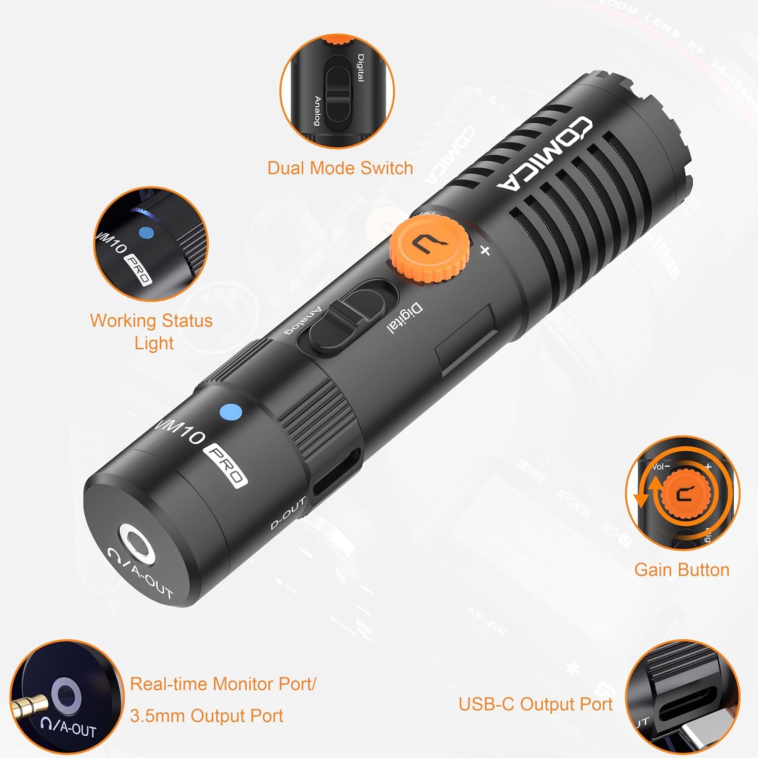COMICA VM10 Pro Micro Appareil Photo– Microphone Canon à Condensateur Supercardioïde avec Sortie USB-C & 3,5 mm – Micro Externe pour Caméra, Appareil Photo, Caméscope, Smartphone, Vlog