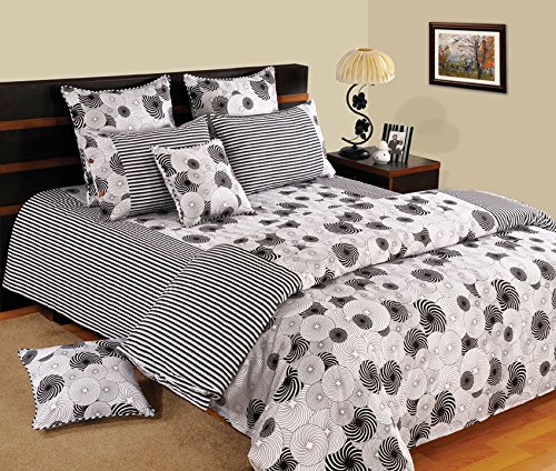 Image of Swayam Pure Cotton Double Bedsheet with 2 Pillow Covers | Size 90 x 100 inch | 160 TC | Geometric Design | Soft Breathable Bed Sheet | Comfortable & Durable for Bedroom - White