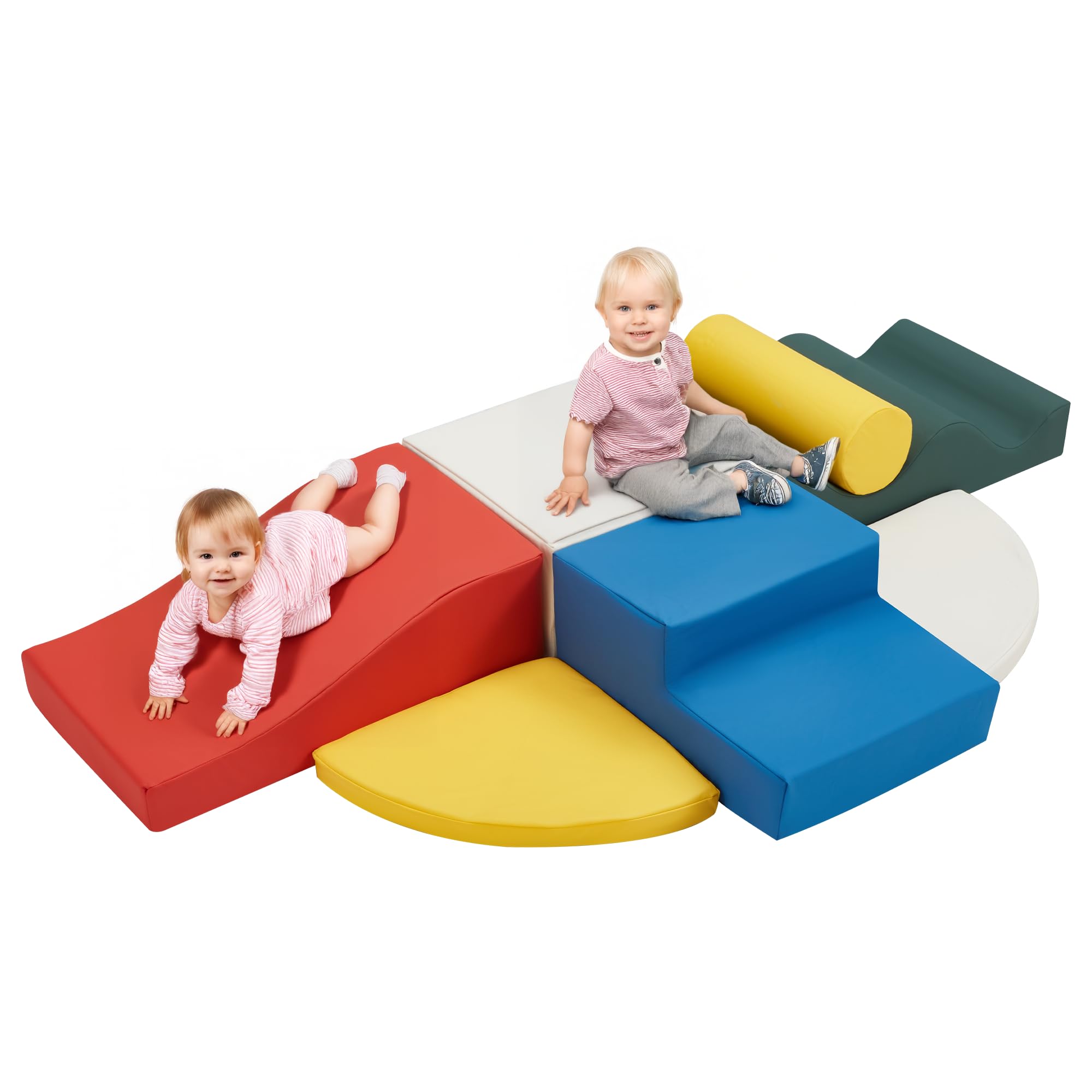 7-Piece Foam Climbing Blocks for Toddlers, PU Leather Baby Climbing Blocks, Soft Play Climbing Toys with Non-Slip Bottom & Velcro,Indoor Play Gym and Activity Play Set for Climbing & Crawling