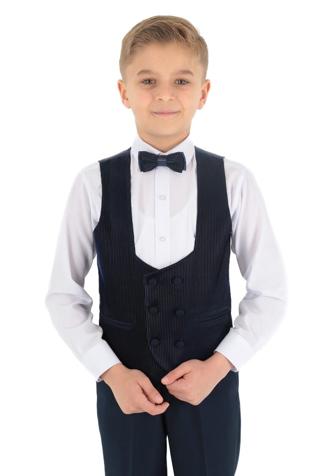 SIRRI Abito da Smoking Elegante da Pranzo per Ragazzi con Gilet in Velluto di Velluto a Coste e Rever Sciallato - Perfetto per Matrimoni e Occasioni Formali