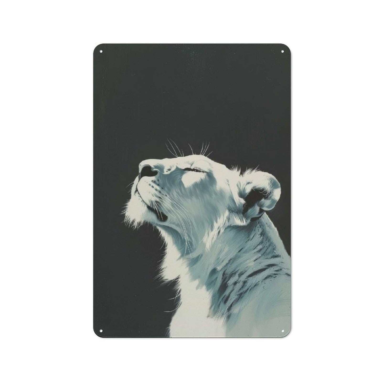 Junmoney Style-15 Country Style White Lion Portrait(2) Decorative Metal Sign 30X20cm, Bistro Wall Plaque For Restaurant, Kitchen, Counter Or Breakfast Nook