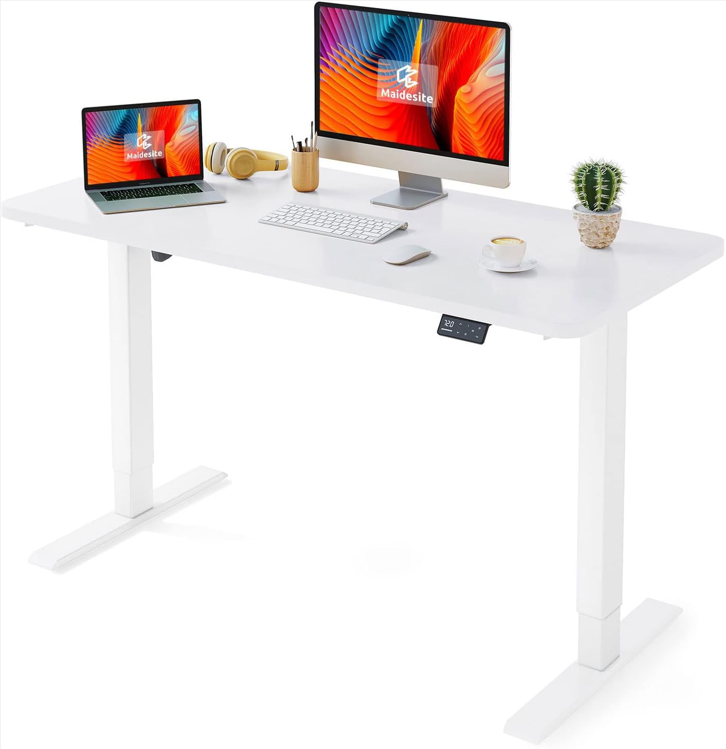 MAIDeSITe Electric Standing Desk Height Adjustable Standing Desk Sit Stand Desk Stand Up Desk with 120 * 60cm Desktop for Home Office