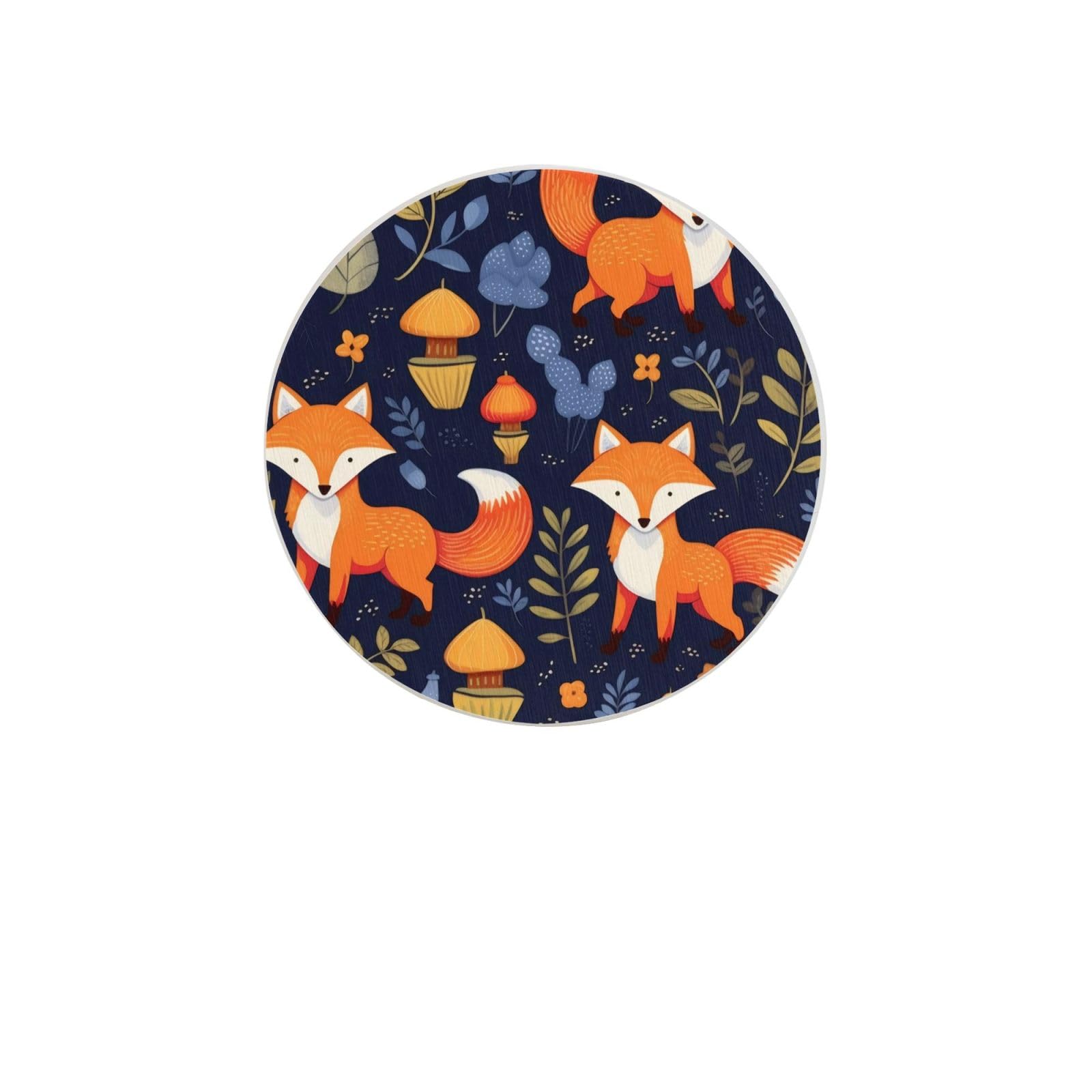 Cute Animal Fox Flower Absorbent Drink Coasters Diatomaceous Round Coaster 4 Inch Reusable Cup Coasters Set 4pc