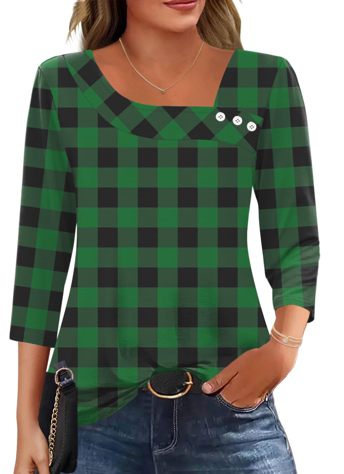 LOMON Womens 3/4 Length Sleeve T Shirts Asymmetrical Neck Tops Business Blouses for Women Fashion 2026