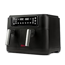 Girmi FG26 Ecofrit Bis Friggitrice ad Aria, 2400 W, 9 Litri, Contenitori antiaderenti, Display Digitale, BPA, PFOA Safe, 2 Zone di Cottura Separate, Ricettario incluso, Nero