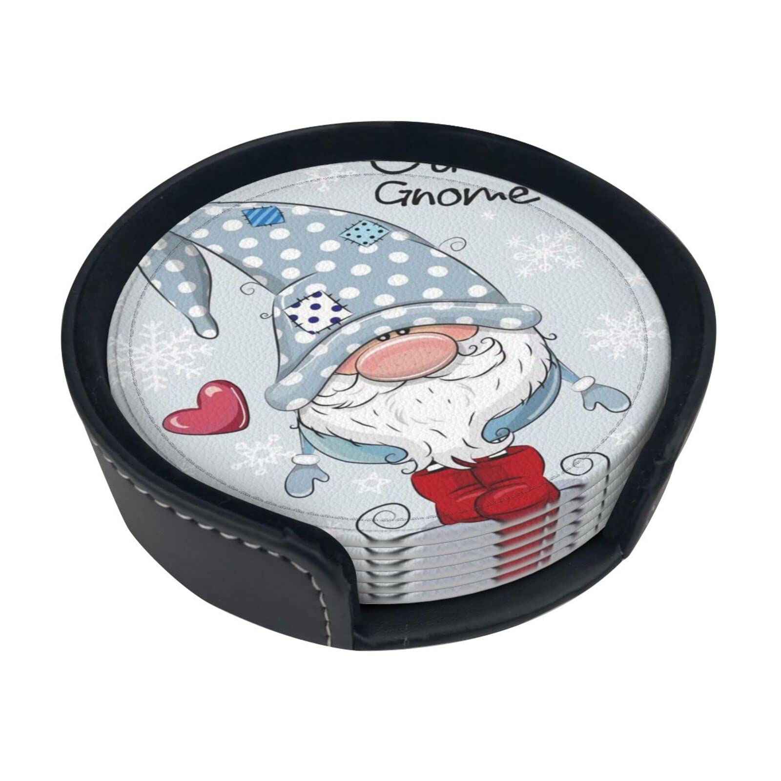 Coasters Set Of 6 Cute Gnome Print Leather Coasters For Drinks,Home Décor And Housewarming Gift