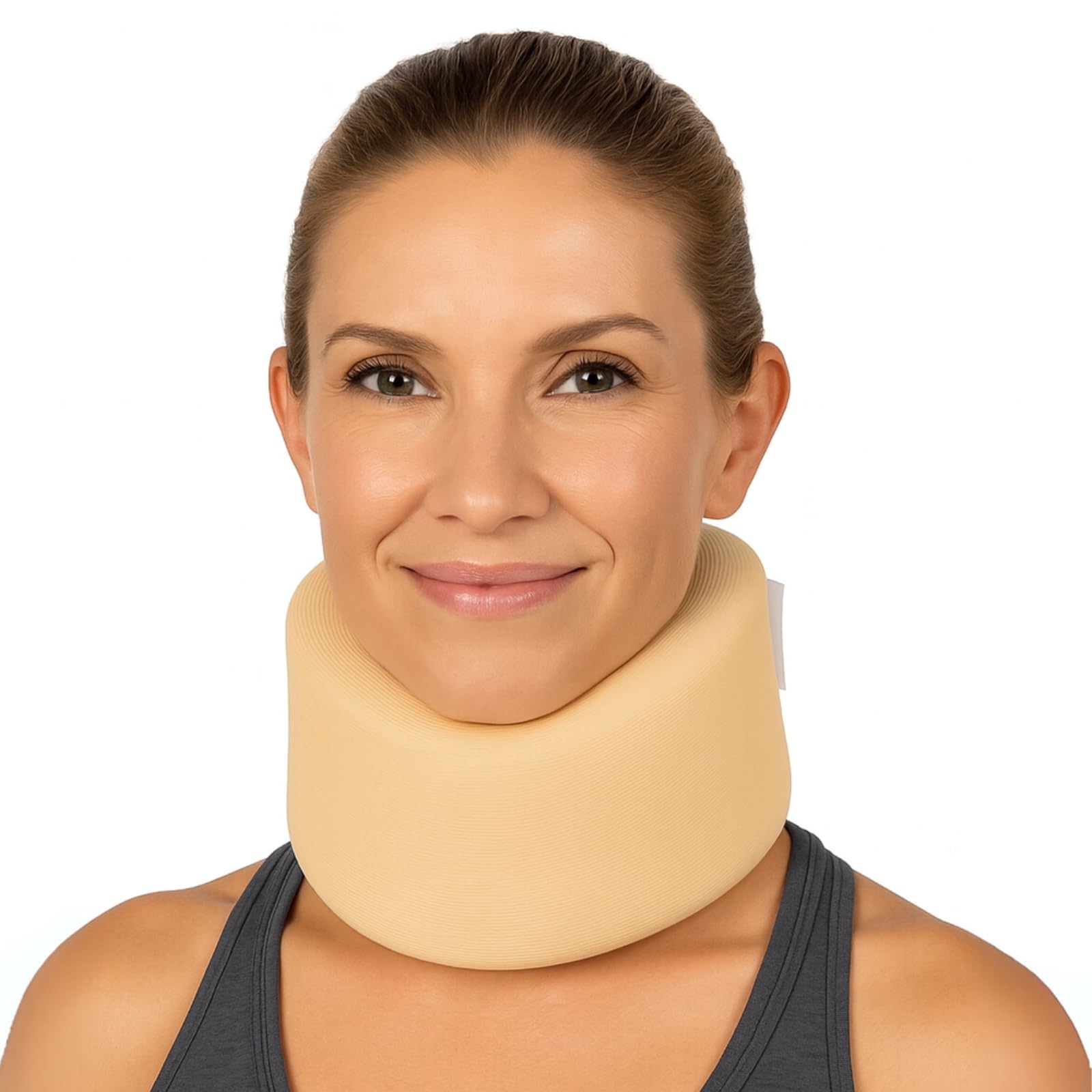 Neck Brace - Foam Cervical Collar - Adjustable Soft Support Collar Can Be Used During Sleep - Wraps Aligns and Stabilizes Vertebrae - Relieves Pain and Pressure in Spine Beige, 4" (Inch Width)