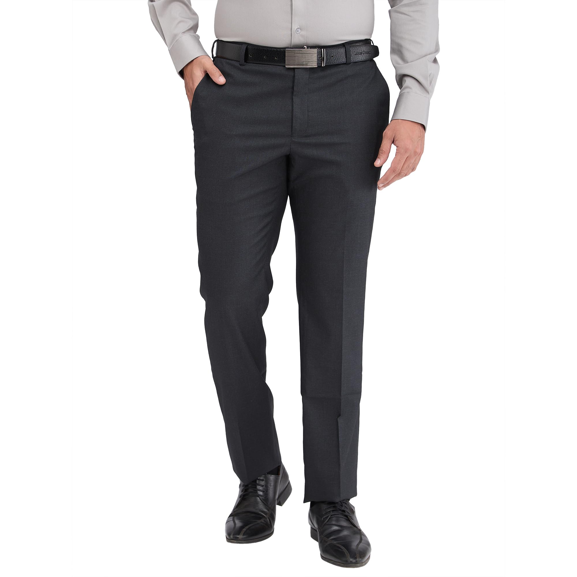 Men's Regular Fit Solid Pattern Polyester Viscose Blend Flat Front Trouser