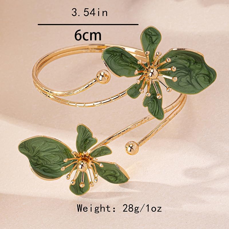 Colorful Flower Arm Cuff Bracelet for Women Adjustable Upper Arm Bangle Coil Swirl Armlet Armband Minimalist Upper Arm Cuff Summer Beach Jewelry Gifts Statement Party Jewelry - Image 2
