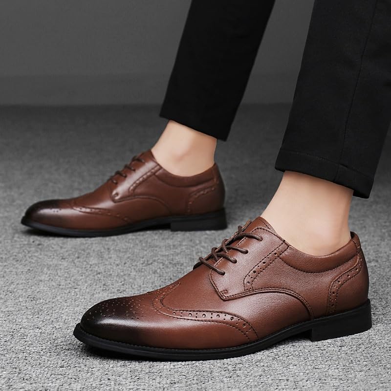Men's Lace-Up Casual Oxfords Comfortable Walking Shoes Classic Genuine Leather Brogue Dress Business Formal Footwear2