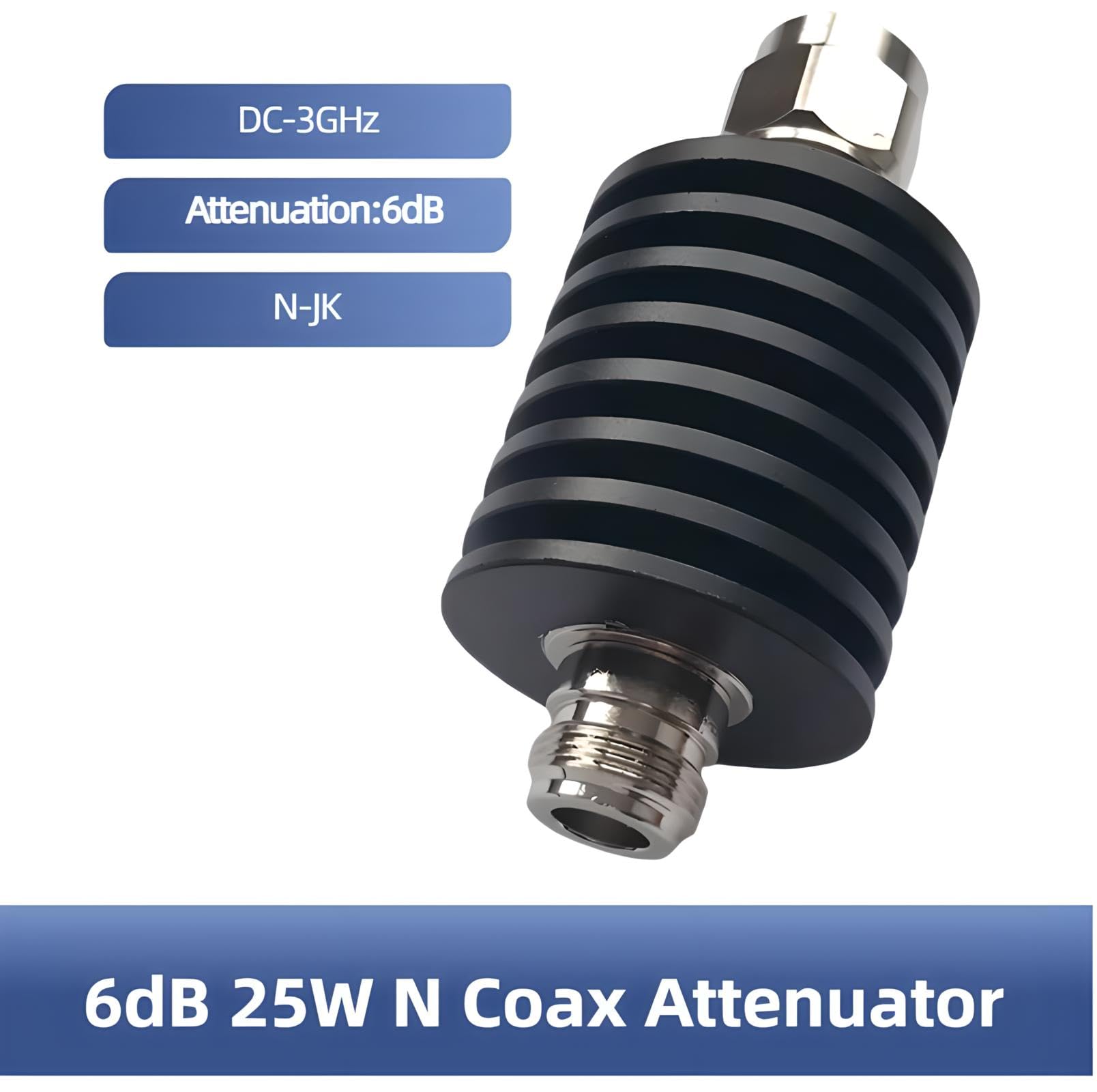 BECEN Attenuatore 6DB 25W N, attenuatore da 25 Watt 50 Ohm da CC a 3Ghz, attenuatore RF (6DB)