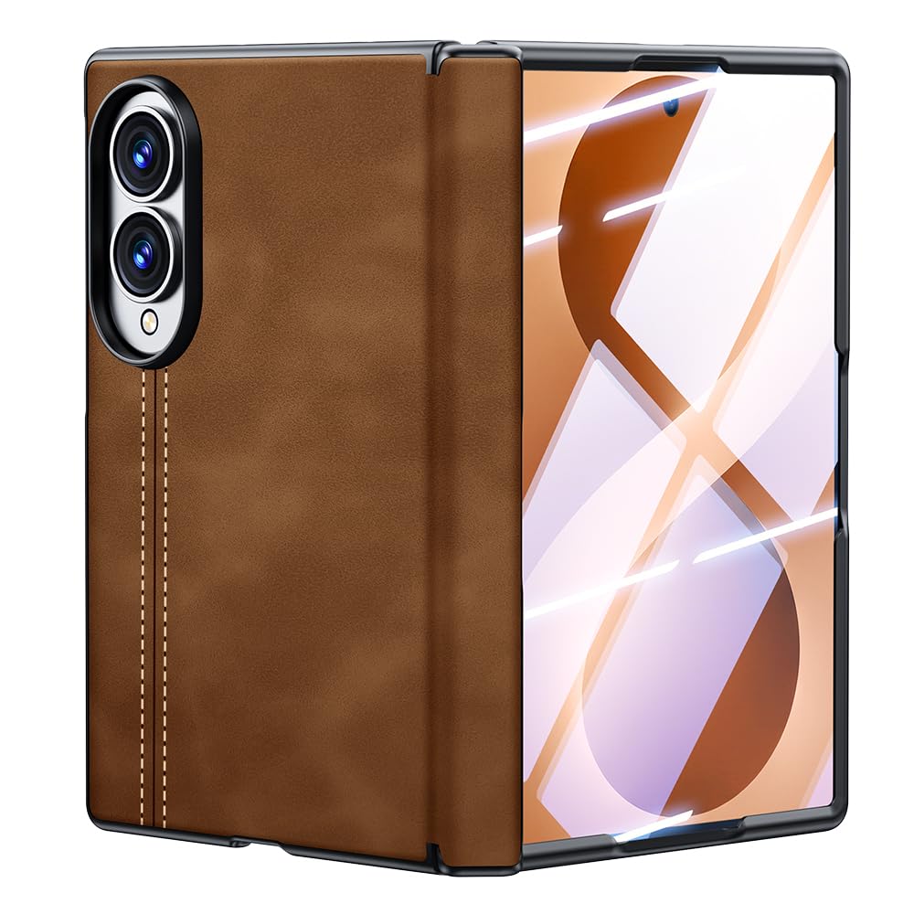 NINKI Custodia in pelle per Samsung Galaxy Z Fold 8 con protezione per lo schermo della privacy, custodia protettiva con cerniera per fold8 Wide antiurto Texture Custodia in pelle per Fold 8 Marrone