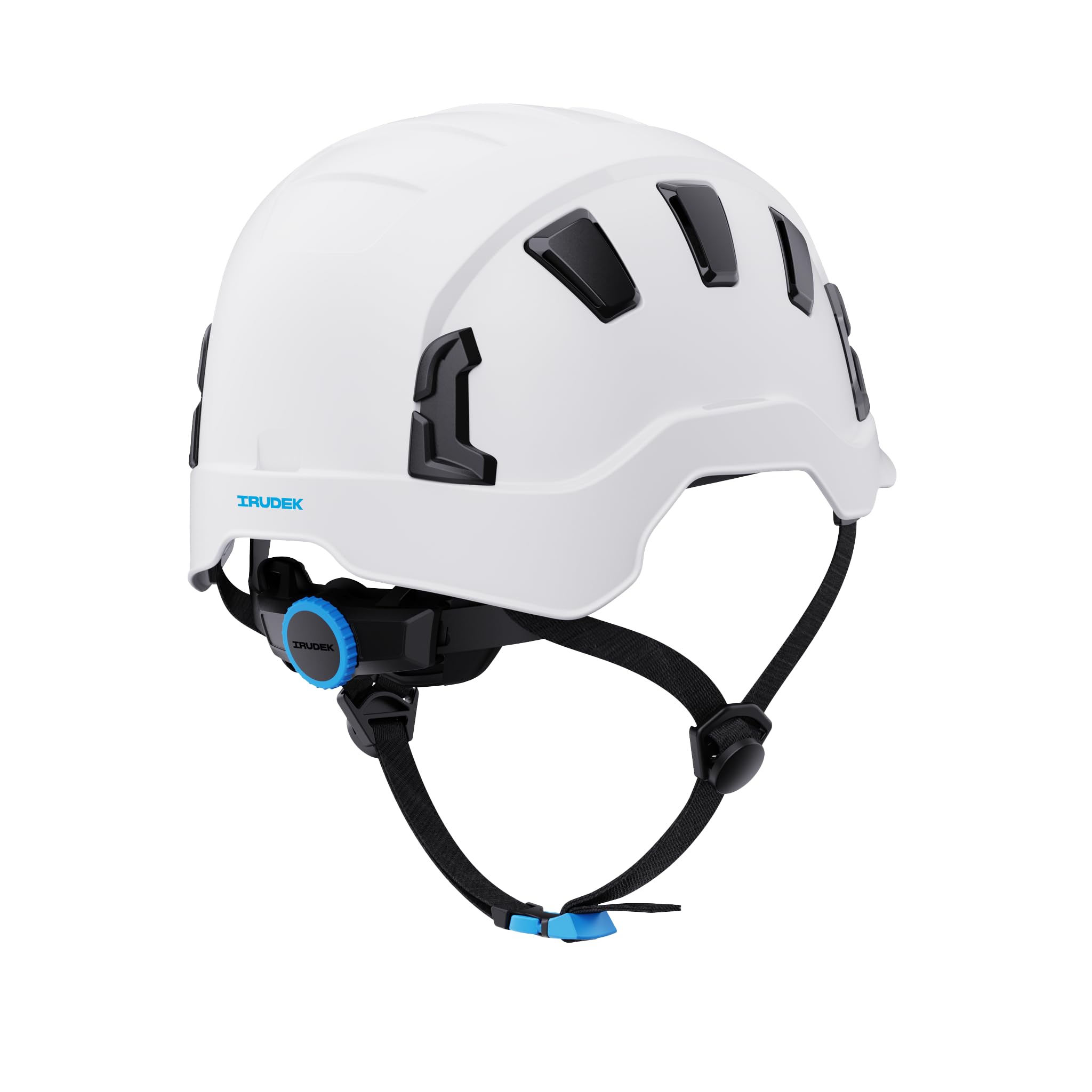Irudek OREKA II Vent Blanco – Casco de Seguridad ventilado para Trabajos en Altura, ABS Ultraligero, barboquejo Ajustable, Ranuras universales 30 mm, Chip NFC, EN 397 / EN 12492