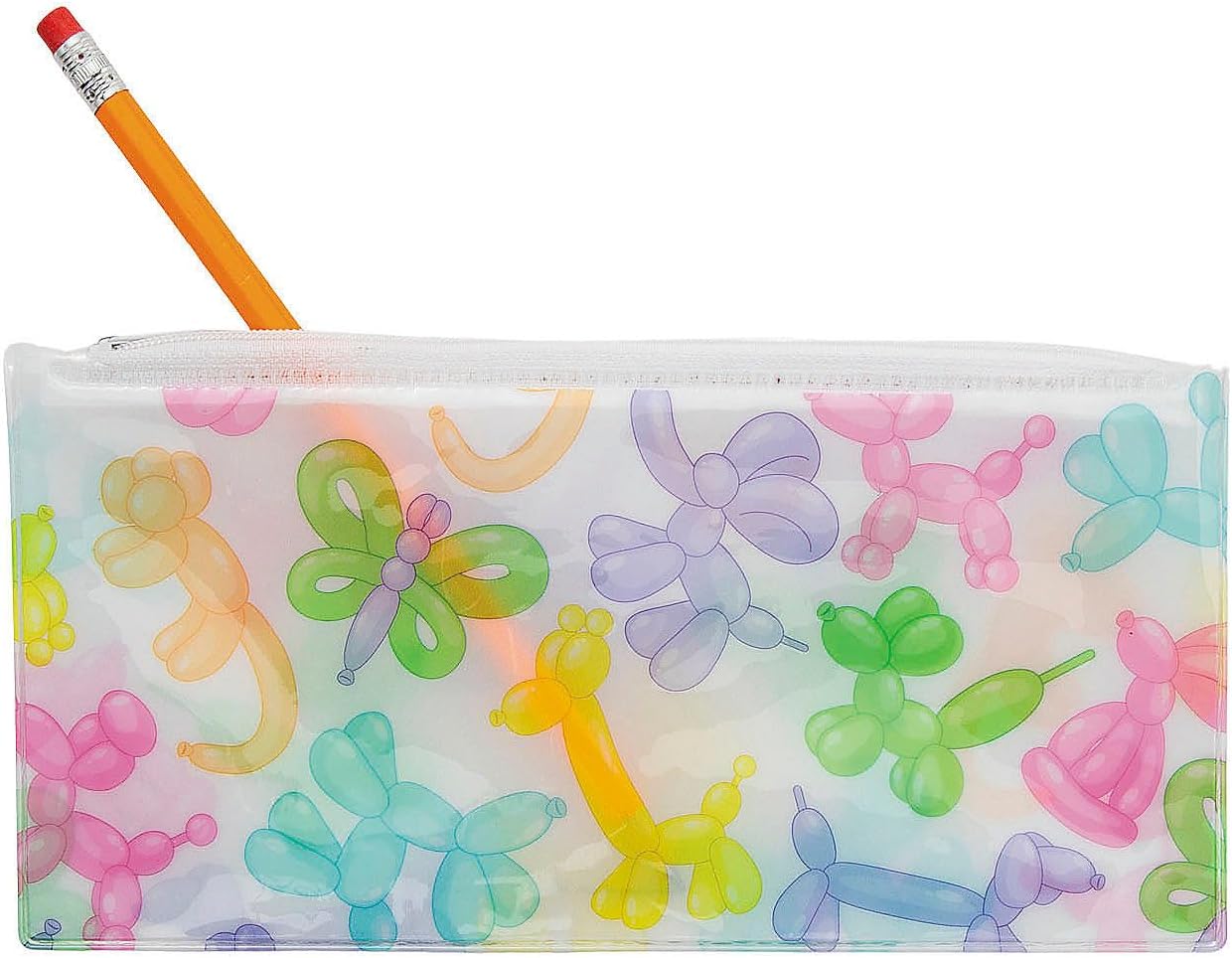 Fun Express 8 1/2" x 4" Balloon Animal Multicolor Vinyl Pencil Cases – 12 Pieces