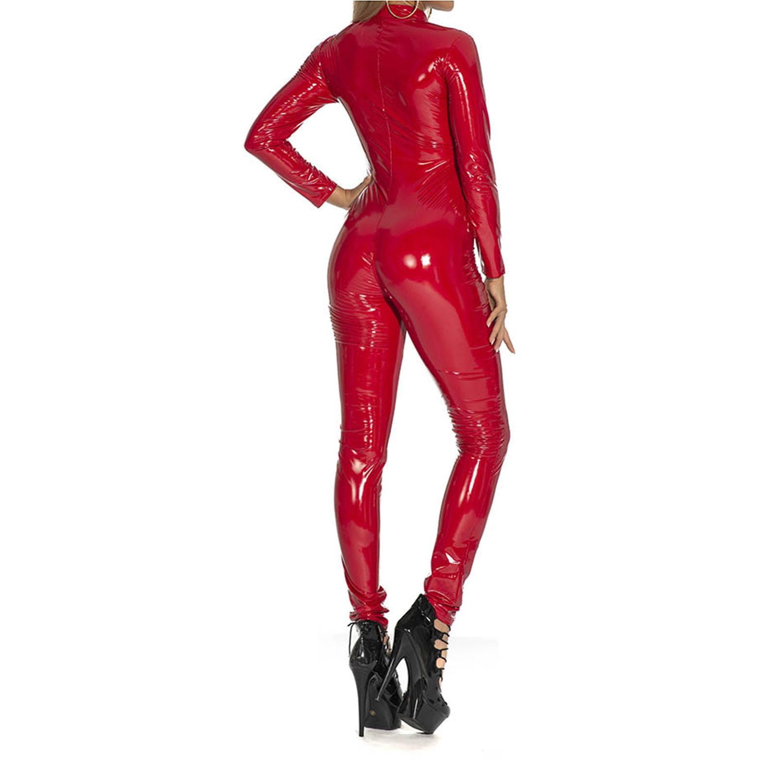 Genérico Bodys para Mujer Sexy Body Latex Mujer lacas Elásticas y de Cuero Bodies de látex Brillante Disfraces de Rendimiento con Cremallera Traje de Club,001,S