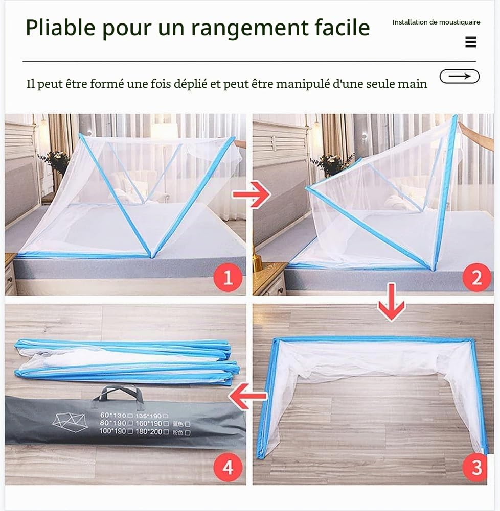 Générique Moustiquaire Pliable Lit 2 Places - Tente Anti-Moustique Pop-Up, Moustiquaire de Lit Portable, Facile à Installer, Maille Ultra Fine, Idéale pour Chambre, Camping, Voyage