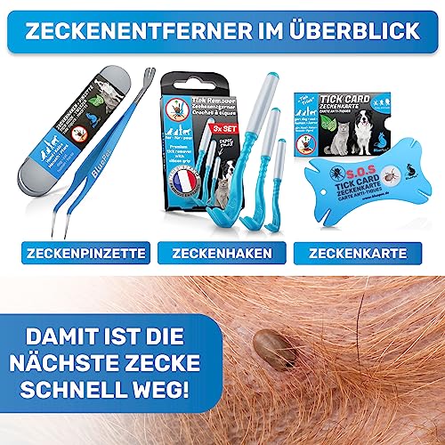 BluePet 2in1 Zeckenpinzette für Hunde, Katze, Pferd & Mensch I Edelstahl Zeckenzange mit Case I Zeckenhebel als Solider Zeckenentferner I Alternative zu Zeckenpinzette, Zeckendreher & Zeckenmittel