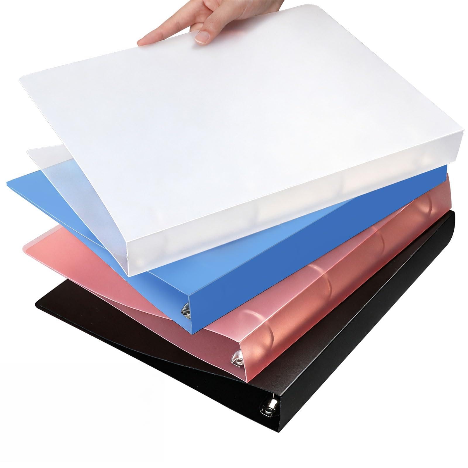 A4 Presentation Ring Binders, 1.5 Inch D Ring Display Folders with 220 Sheet Capacity, Professional Plastic Folders for Documents, Contracts & School Supplies - 4 Pack - 12x10 in