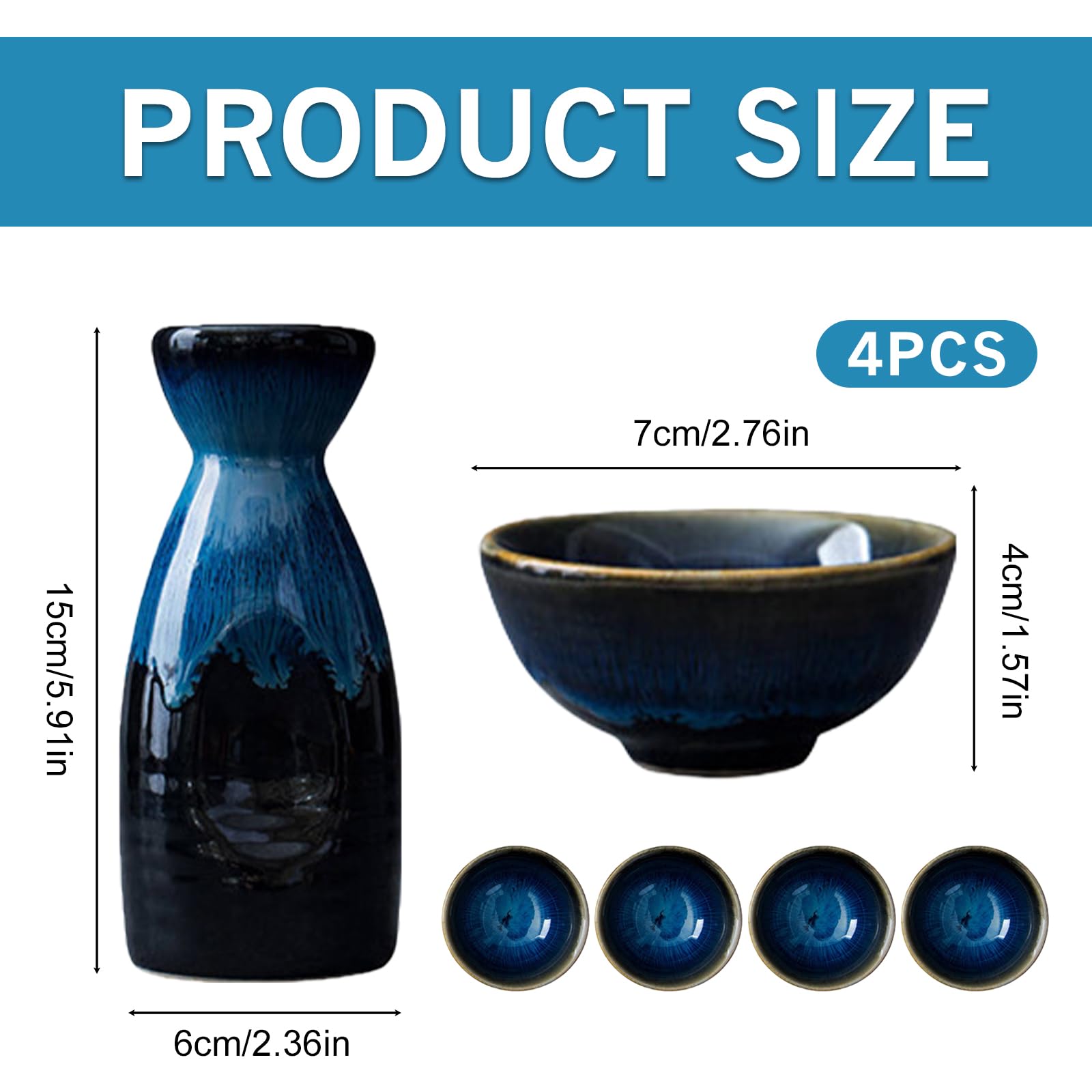 SUNOYA Sake-Set,5 Stück 300ML Traditionelles Japanisches Sake-Becher-Set,Japanische Sake-Flasche,Japanische Sake-Becher Aus Keramik Für Zuhause,Wohnzimmer,Teestube(Büro)