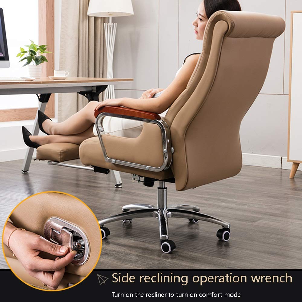 Krzesło komputerowe Skórzane biurko fotel gamingowy z regulacją wysokości wysokie oparcie, ergonomiczne krzesło biurowe, skóra PU, krzesło biurkowe do biura (kolor: brązowy)