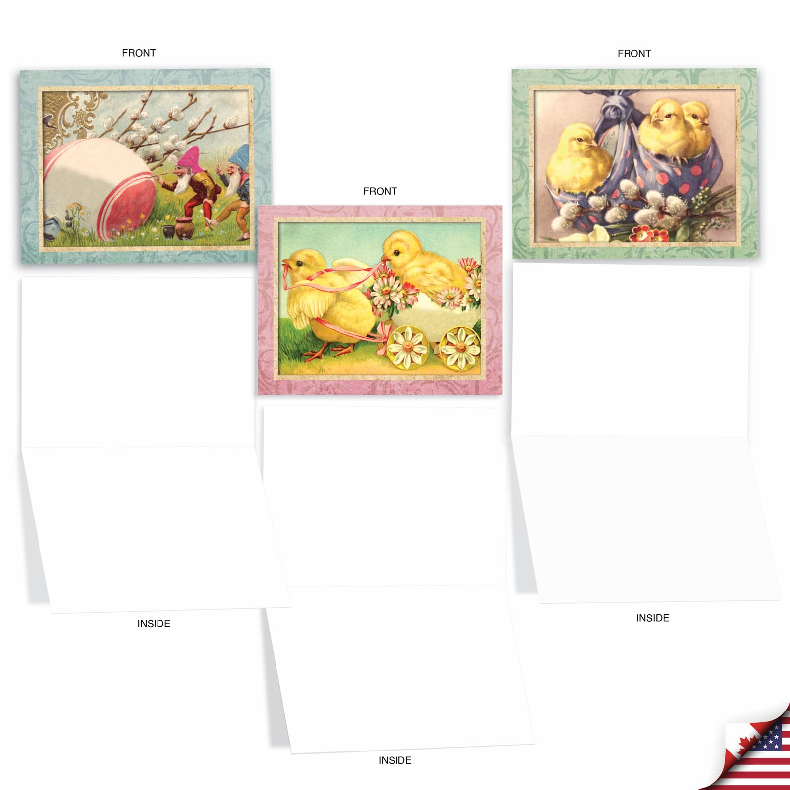The Best Card Company - 20 Blanko-Notizen mit Umschlägen – Tiersortiment für alle Anlässe (10 Designs, je 2 Stück) – Frühlingsküken AM3196OCB-B2x10