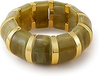 YBMYCM Acrylic Chunky Gold-Plated Bangles for Women - Stackable Stretch Bracelets, Hypoallergenic Wide Wristbands Gift Jewelry