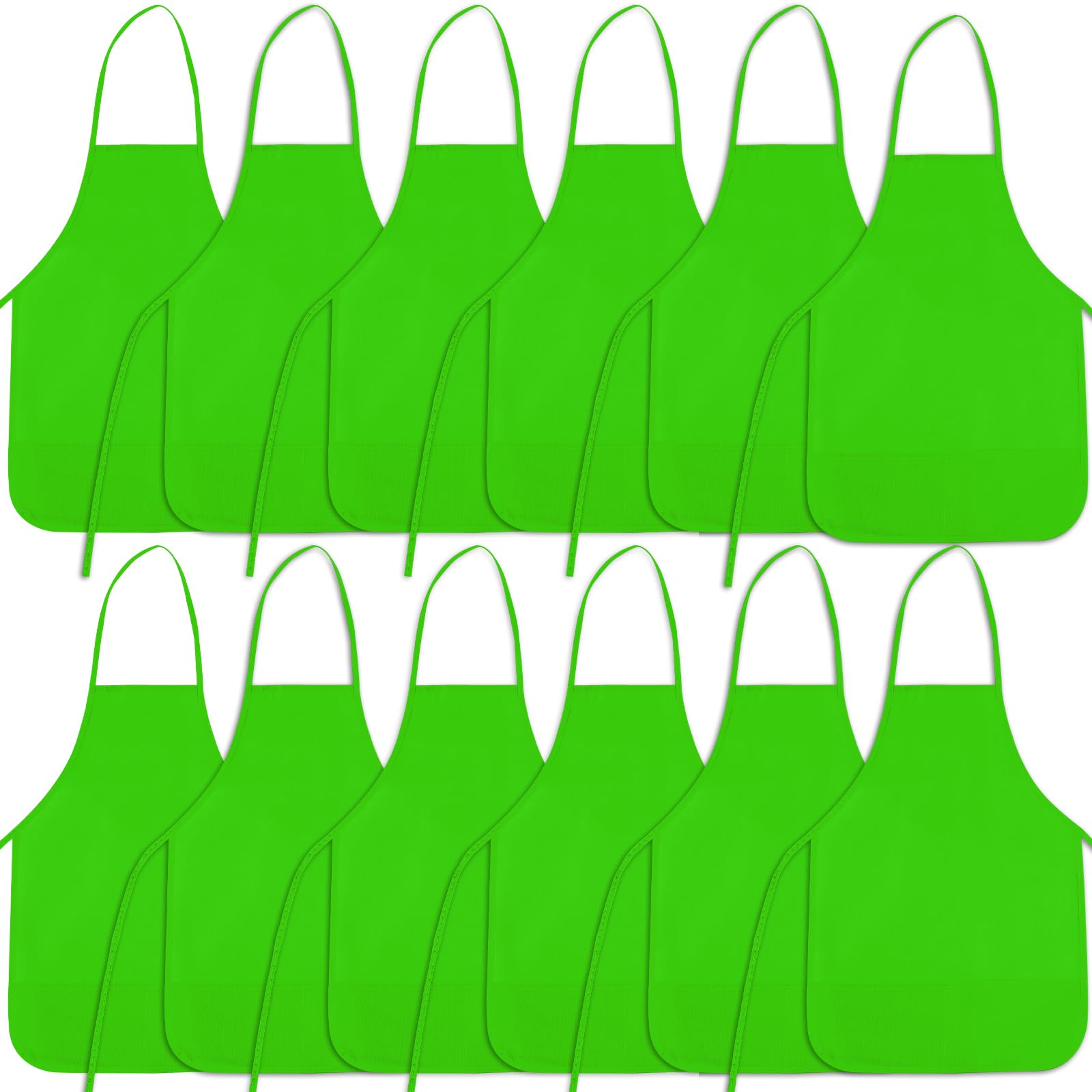 BOUBONI 12 Pieces Green Kids Painting Aprons With 2 Roomy Pockets for Art, Activity, Kitchen, and Crafts