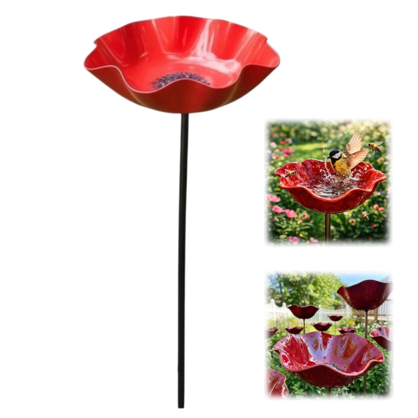Metal Flower Garden Stake Bird Bath,Small Bee Bath & Bird Water Feeder