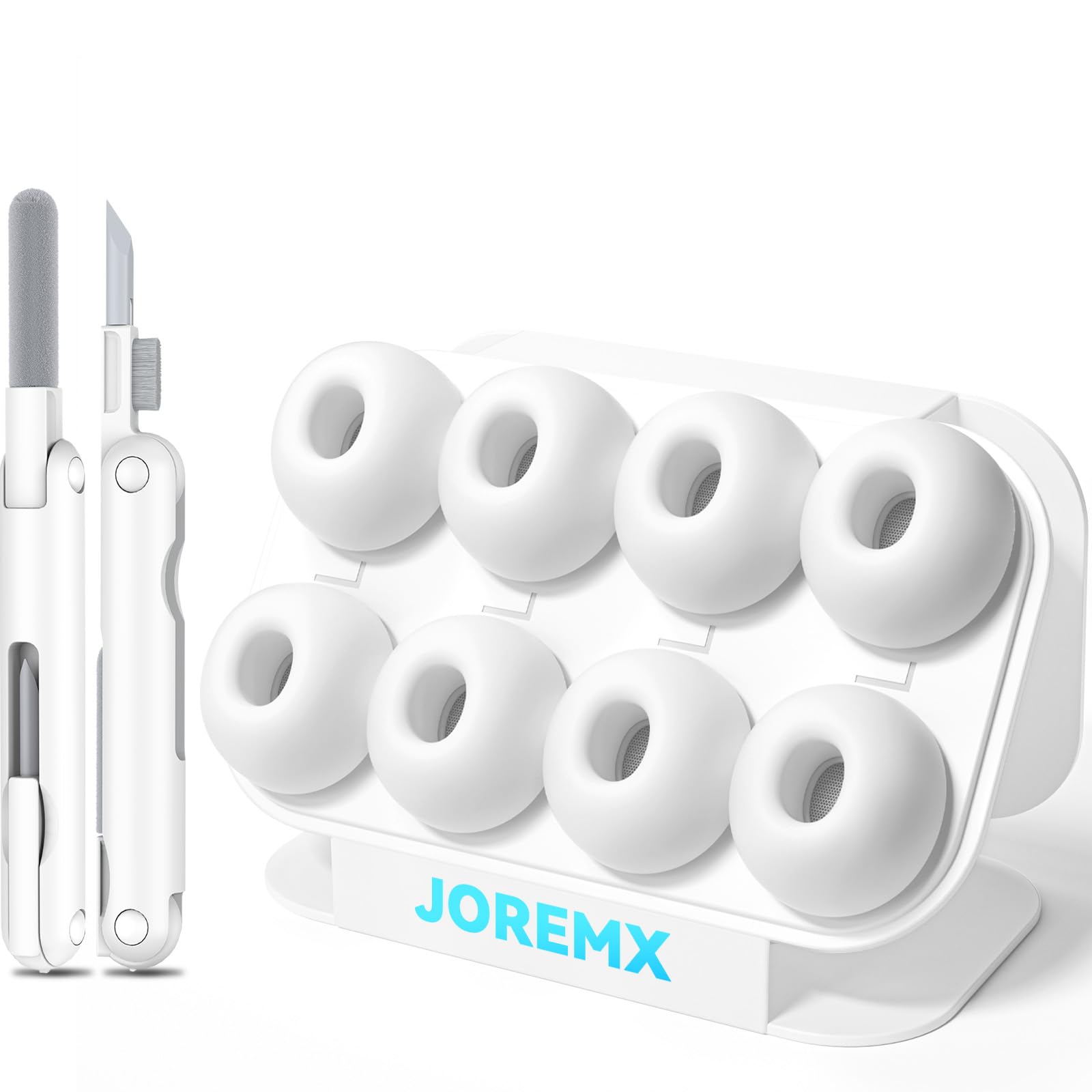 Joremx 4 Paar Ersatz-Ohrstöpsel für AirPods Pro 2 Aufsätze, Silikontips für Air Pods Pro 1st/2nd, mit Loch zur Geräuschreduzierung und Staubdichtes Netz, mit Reinigungsset&Aufnahmeboxr(L-Weiß)