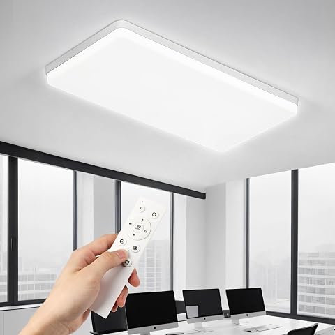 OTREN Plafoniera LED Soffitto Rettangolare 50x25 cm con Telecomando, Dimmabile 3000K-6500K 52W 5200LM Pannello LED, IP44 Impermeabile Lampada da Soffitto per Soggiorno Camera Cucina Bagno Ufficio