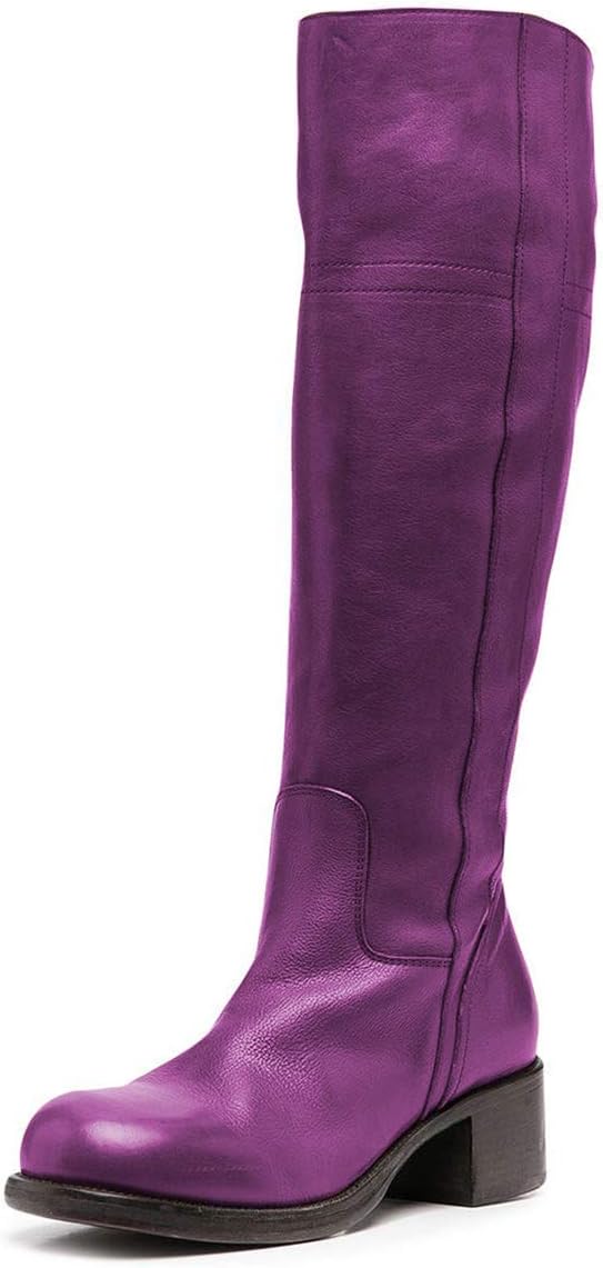 FOWT Women Wide Calf Low Chunky Heel Knee High Boots Zip-up Round Toe Western Riding Boots Pull On Fall Winter Shoes for Ladies US Size 4-16