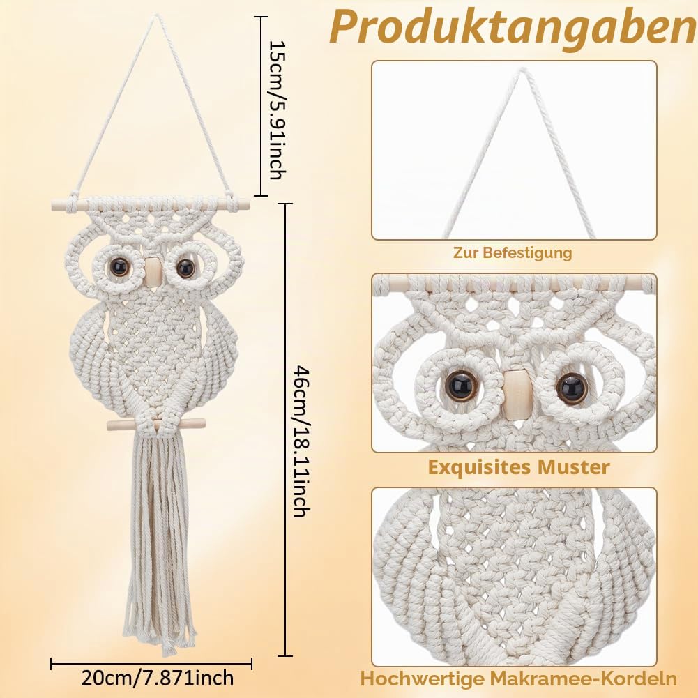 FREEBLOSS Makramee Eulen Set Für Anfänger Makramee Eule Wandbehang Gobelin Set Kreative DIY Makramee Eule Boho Makramee Wandbehang DIY Makramee Set Mit Video Tutorial