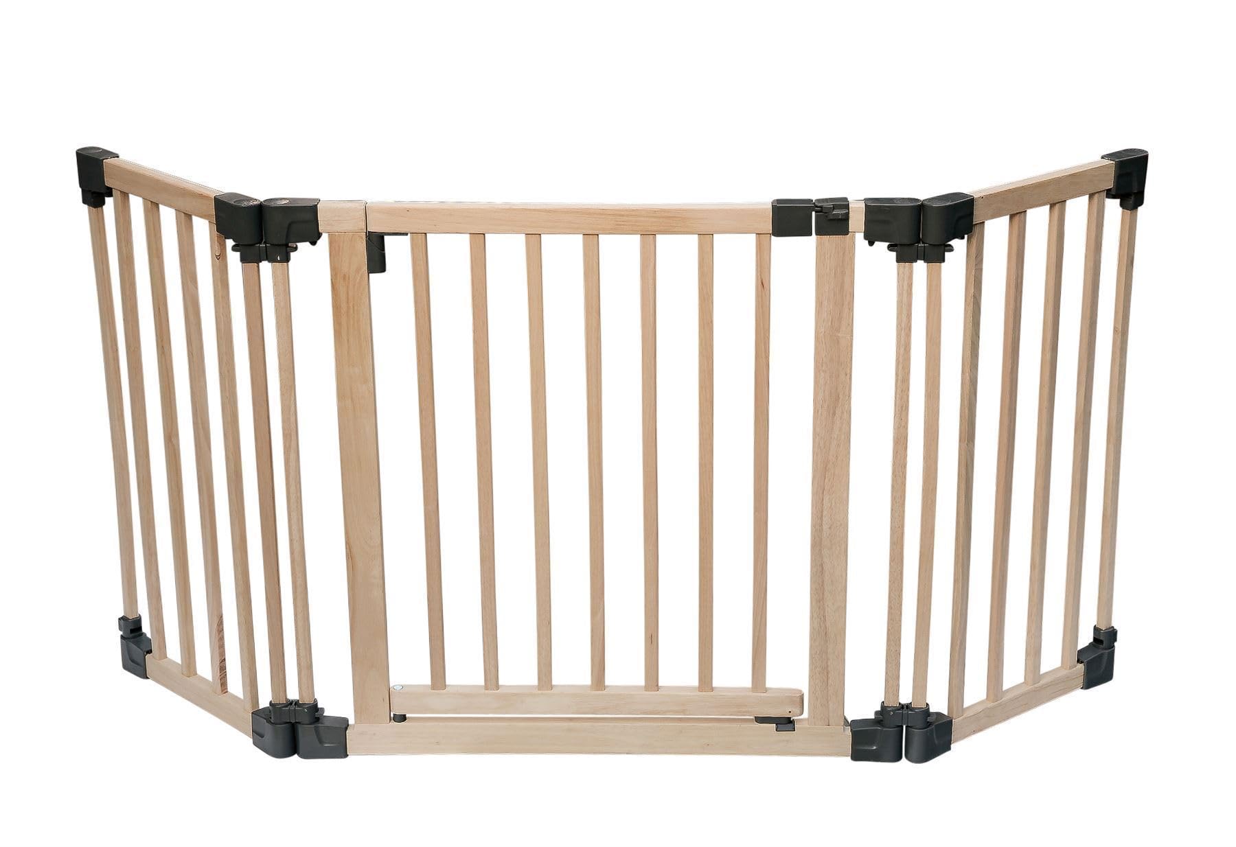 Safetots Barrière de Sécurité Multi-Panneau en Bois, Barrière Flexible avec Porte, Séparateur de Pièce pour Bébés et Tout-Petits, jusqu'à 176cm de Largeur x 76cm de Hauteur, Couleur Bois Naturel