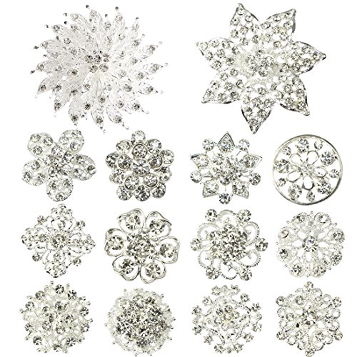 kilofly 14pc Bridal Rhinestone Crystal Flower Bouquet Corsage Wedding Brooch Pin