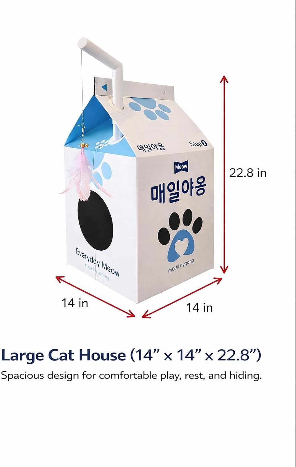 Cat House Indoor, 5-in-1 Cat Hideout with Floor Scratcher, Interactive Toy & Catnip, Cozy Cat Condo, Cardboard Cat House with Memory Sticker Keepsake, Korean-Inspired Design – Everyday Meow