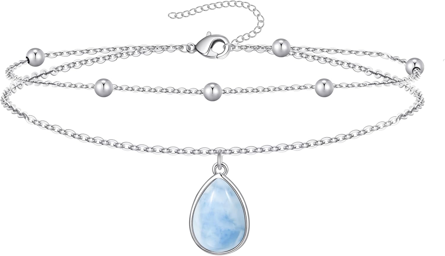 Larimar/Black Onxy/Turquoise/Moss Agate/Moonstone Anklet for Women Silver Adjustable Ankle Bracelet Jewelry Gifts for Women