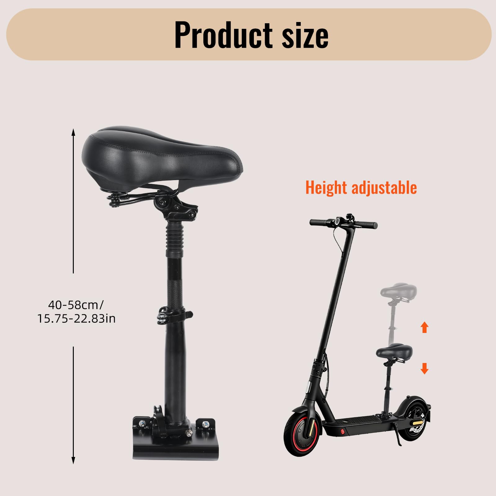 Asiento de scooter eléctrico para 13 cm - 19 cm bordes curvos, asiento universal para scooter con ajuste de altura de 40 – 58 cm, asiento plegable, asiento de scooter eléctrico, accesorio de repuesto