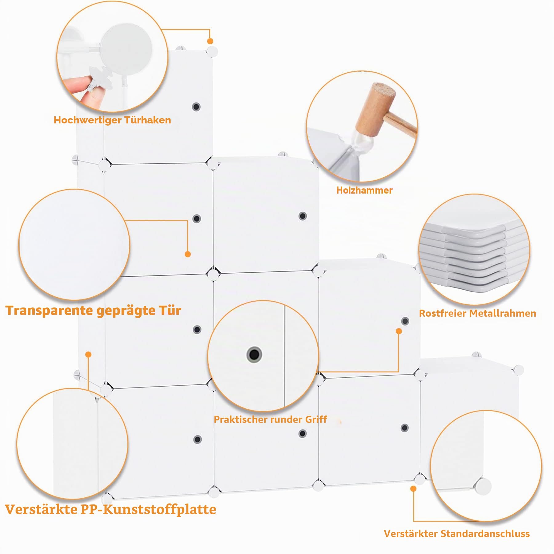 C&AHOME Würfelförmiger Aufbewahrungs-Organizer mit Türen, 12-Würfel-Regalbretter, Schrankschrank, DIY-Modul-Bücherregal aus Kunststoff, 36,6" L x 12,4" B x 48,4" H, milchig, USHS3012M-DOOR
