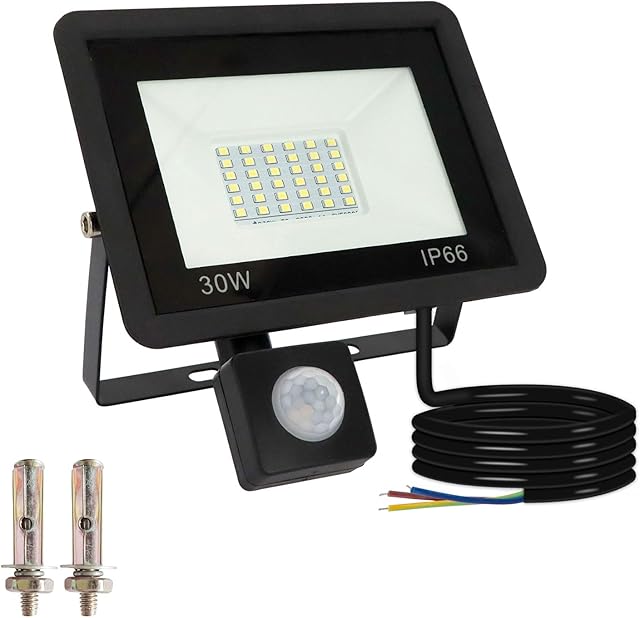 30W Security Lights Outdoor Motion Sensor, 3000LM LED Outside Lights with Sensor, 6000K Daylight White PIR Floodlight, IP66 Waterproof LED Outdoor Security Lights for Garden, Garage, Backyard