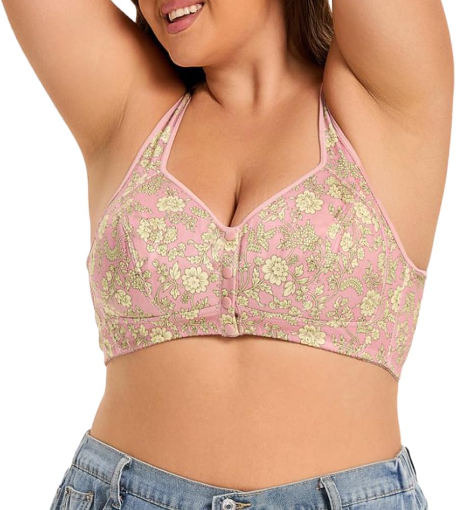 Women's Wire-Free Floral Print Sports Bra with Front Closure for Comfort - Image 3