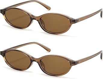 ViewJoy Retro Oval Cat Eye Sunglasses for Women Small Y2K Thin Narrow 100% UV Protection Lightweight Vintage 90s Sun Glasses
